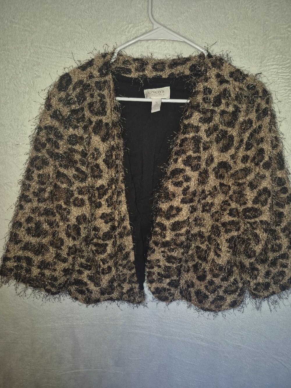 Chico’s Leopard Fuzzy Eyelash Jacket Cardigan Size 3 XL Mob Wife Glam Cozy Luxe